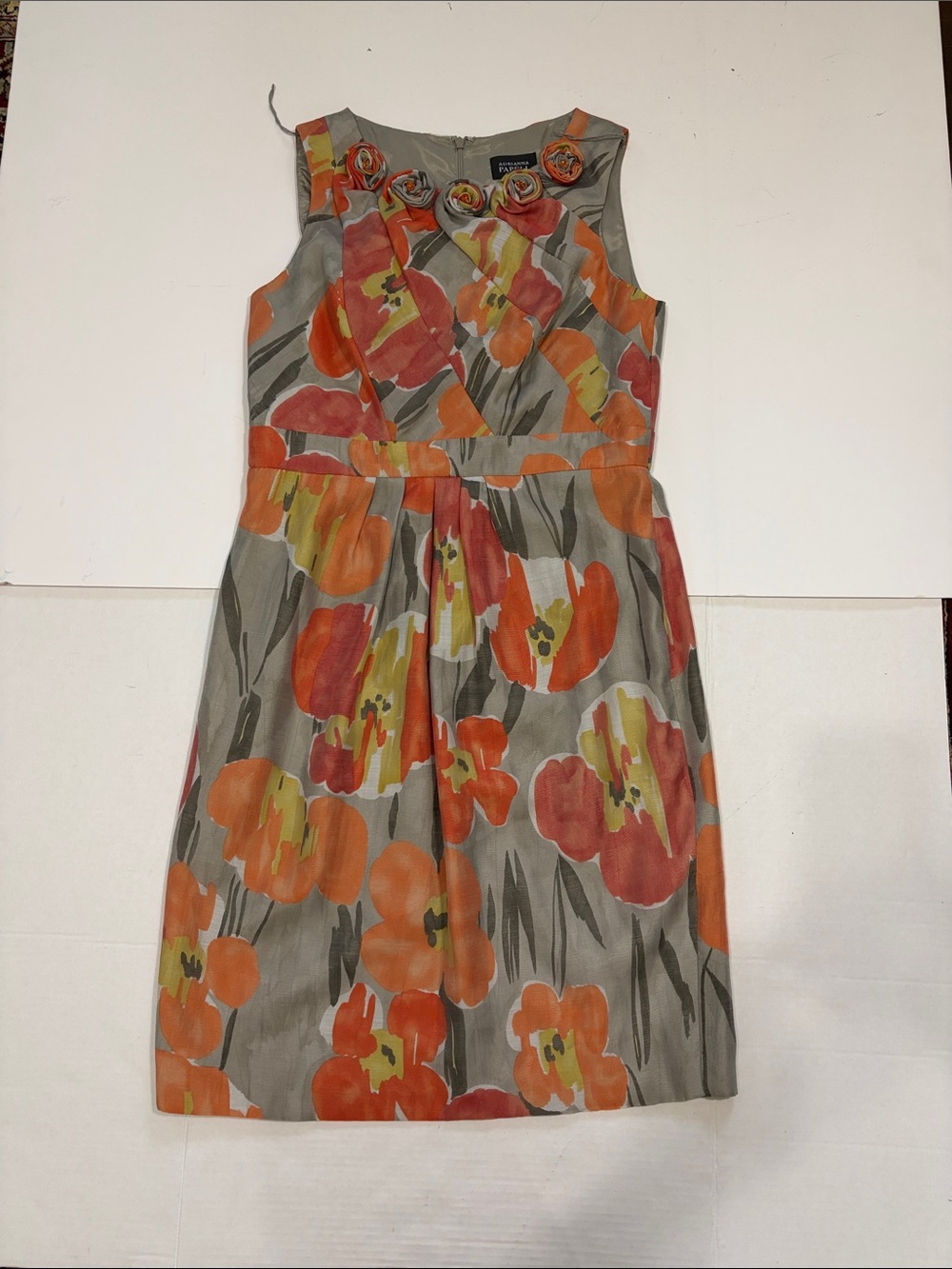 Adrianna Papell Gray Dress with Orange and Yellow Floral Print